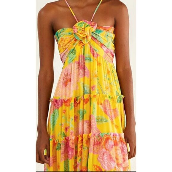 🌸 Farm Rio Yellow Macaw Bloom Maxi Dress Size Medium | New With Tags | Sold Out - Picture 7 of 16